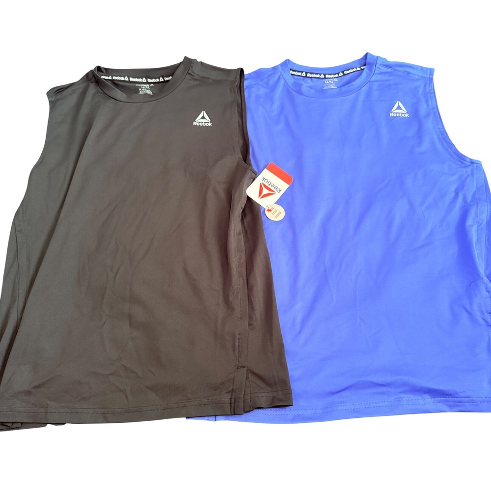 Athletic Boys 2 Pack Sleeveless Performance Shirts Black Blue XL 14/16 Muscle